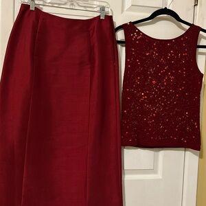 Ann Taylor Red Maxi Pencil Skirt and Top for Cocktail